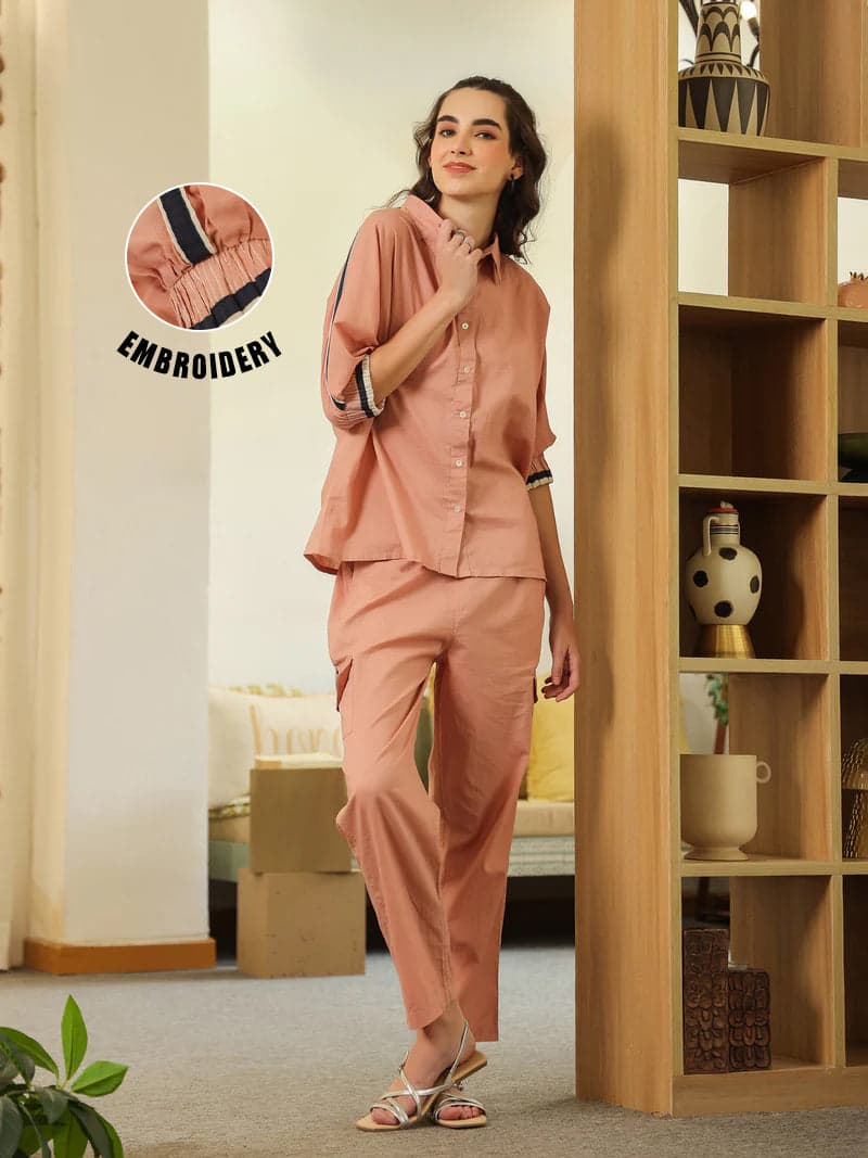 Xerostle Fashion Peach Collar Twin Set