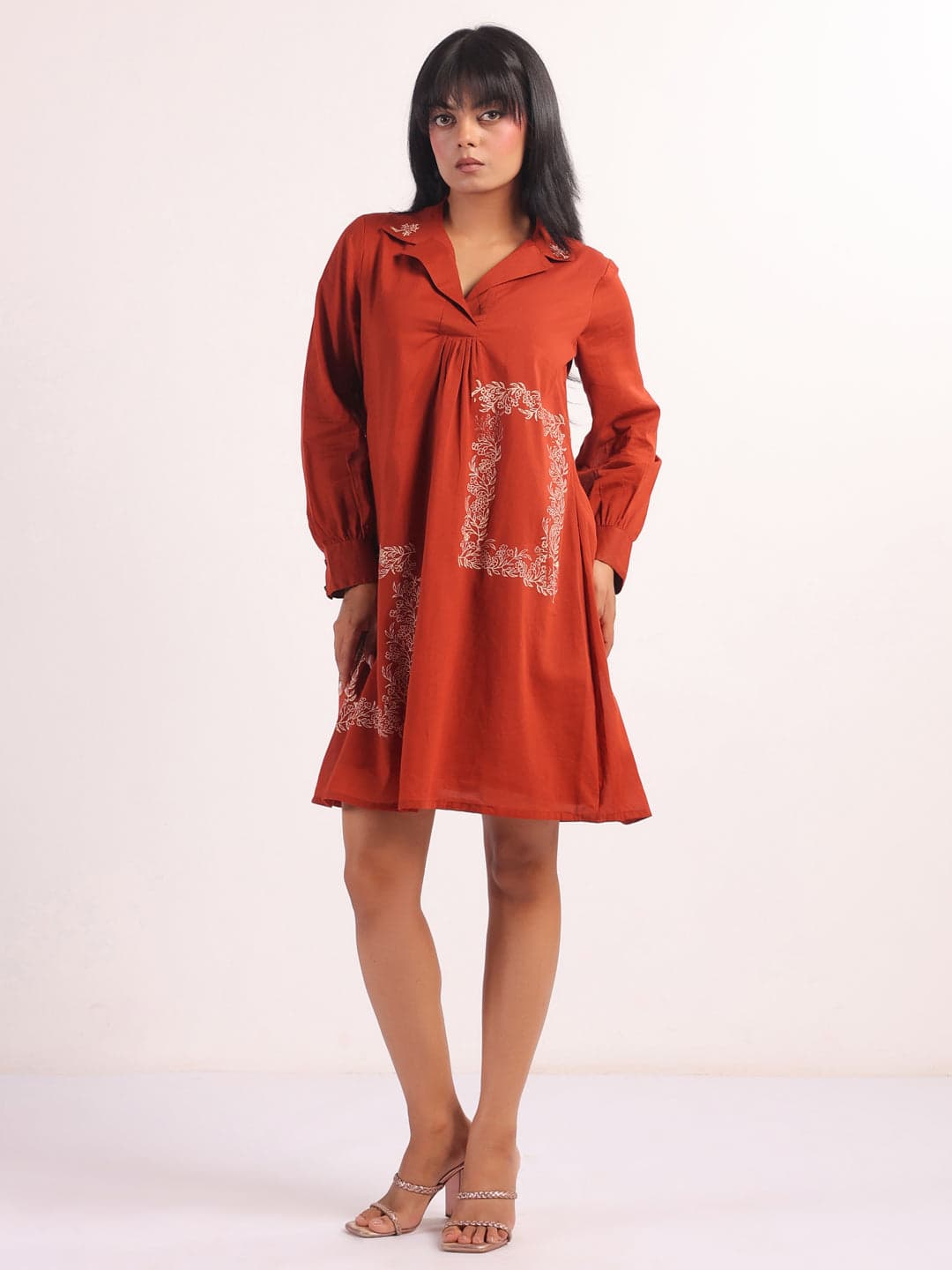 Xerostle Fashion Rust Flare Midi Dress